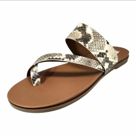 Steve Madden Athens Faux Leather Strappy Flat Sandal Natural Snake - Picture 1 of 14